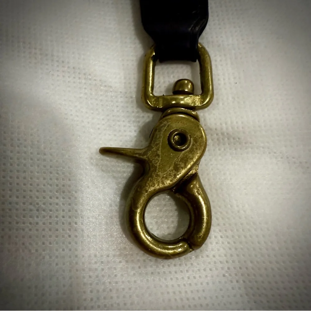 Coach Vintage Black leather Brass Trigger Snap Keychain